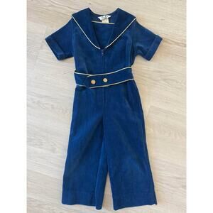 Good Lad Tailored Vintage 3T Navy Blue Gold Velvet Sailor Romper Jumpsuit